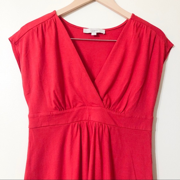 loft | banded short sleeve red dress small - Picture 3 of 6